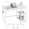 JOISCOPE scrivania, scrivania per computer, tavolo da lavoro, scrivania da gioco con gancio per cuffie, 2 ripiani, 100 x 60 cm, tavolo bianco