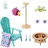 Barbie Mobilier HJV33 - Set di decorazioni per casa delle bambole Barbie, terrazza da giardino, fuoco da campo, mangiatoia per uccelli e casetta