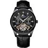 RORIOS Orologio Tourbillon Automatio da Uomo Diamante Scheletrato Orologio da Polso Impermeabile Meccanico Orologio luminoso Fase Lunare Orologio Cinturino in Pelle Bianco nero A