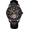 RORIOS Orologio Tourbillon Automatio da Uomo Diamante Scheletrato Orologio da Polso Impermeabile Meccanico Orologio luminoso Fase Lunare Orologio Cinturino in Pelle Nero oro rosa B