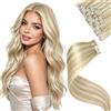 LaaVoo Extension Clip Capelli Veri, Biondo Chiaro con Riflessi Dorati, 40cm 80g, Capelli Naturali, Volume Istantaneo, per Feste e Cerimonie, 5pcs Colore P16-22