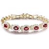 Gulicx, bracciale Tennis, argento/oro, con 5 cristalli ovali rubino/zaffiro/ametista color viola/bianco/blu/rosso, ottone, colore: Red, cod. L113d