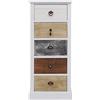 Rebecca Mobili Cassettiera bianca marrone grigia, como piccolo, con 5 cassetti, legno paulownia, stile retro, per arredamento camera ingresso - Misure: 84 x 37 x 27 cm (HxLxP) - Art. RE4157