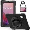 Gerutek Cover per Lenovo Tab M9 9 Pollici 2023, TB-310FU Custodia Antiurto Gomma con Supporto Cavalletto 360°/Cinghia a Mano/Spalla/Portapenne per Lenovo Tab M9, Nero