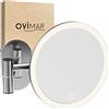 ovimar specchio cosmetico Vorupor argento | con illuminazione | ricaricabile | montaggio a parete senza forare | in bagno | specchio ingranditore 5x | specchio per il trucco con luce | specchio a 360°