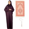Prien Vestito da Preghiera Donna con Tappeto Hijab Tasbih Musulmano Set Abito Islamico Abaya Jilbab Dubai Caftano per Eid Ramadan (IT, Testo, Taglia Unica, Regular, Regular, Visone)
