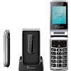 Easyteck telefono cellulare per anziani T125 Flip - Telefono Cellulare Dual Sim, 2G, Tasto SOS, Numeri parlanti, Fotocamera, Bluetooth, Radio, Torcia, 800 mAh, Dual SIM, Type-C, Display 2.4 (Nero)