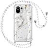 Vauki Glitter Cover con Cordino per Xiaomi Mi 11 Lite（4/5G） 6,55, Morbido TPU Silicone Custodie Marmo Platino Disegno, Rigida PC Bumper Antiurto Case con Regolabile Laccio Tracolla, Marmo 3