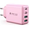 sccvee Caricatore USB C, 40W 4 porte USB C blocco di ricarica rapida Dual Port PD+QC caricatore multiporta tipo C compatibile con iPhone 11/12/13/14/15/Pro Max/XS/XR/8/7/Samsung Telefono/Tablet