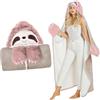 MSISILY Bradipo Coperta Indossabile Donna, Coperta con Maniche Uomo, Flanella Coperta Divano Bradipo Regali Divertenti per Compleanno Natale - 160x130cm