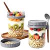 Jogoico Overnight Oats Jars, 2 pezzi Barattoli di avena durante la notte con coperchio e cucchiaio, Tazza di Muesli To Go, Tazza Yogurt e Cereali per Insalate Latte Cereali Frutta(Grigio, 350 ml)