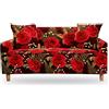 Highdi Copridivano Elasticizzato 1/2/3/4 Posti, 3D Peonia Fiore Copridivano Universale Fodere Copridivani Antiscivolo Sofa Protettore per Divani con Braccioli (peonia Rossa,4 posti)