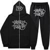 Gefomuofe Minus Two Tuta da uomo, Y2K, tuta da jogging, 2 pezzi, invernale, leggera, tuta sportiva da jogging, unisex, con cappuccio e pantaloni Y2K, con chiusura lampo, abbigliamento sportivo, Nero ,