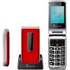 Easyteck telefono cellulare per anziani T125 Flip - Telefono Cellulare Dual Sim, 2G, Tasto SOS, Numeri parlanti, Fotocamera, Bluetooth, Radio, Torcia, 800 mAh, Dual SIM, Type-C, Display 2.4 (Rosso)