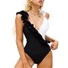 Laura in - Costume da Bagno Bikini Bianco Nero da Donna con Pizzo Volante, Nuovo Costumi Interi Brasiliano Monokini Monopezzo. nero/biancoL2309