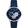 Armani Exchange Orologio al quarzo da uomo, cassa in acciaio inossidabile blu, 42 mm con cinturino in pelle, AX2746