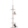 PawHut Albero Tiragraffi Multilivello a Soffitto con Amaca e Altezza Regolabile, 40x34x230-260cm, Beige|Aosom