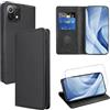 Vauki Cover per Xiaomi 11 Lite 5G NE/Mi 11 Lite 4G/5G con 1 Vetro Temperato Custodia in Pelle PU Slot Schede Flip TPU Silicone Case Supporto Stand Magnetica Antiurto Caso Xiaomi 11 Lite 6.55, Nero