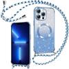 Phoona Cover Magnetica Glitter per iPhone 13 Pro Max con Cordino, [Compatibile con MagSafe], Brillantini Sottile Lucida TPU Silicone Custodia per iPhone 13 Pro Max Morbido Antiurto Cover, Blu