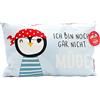 Dekohelden24 Cuscino per bambini con pinguino, scritta in lingua tedesca Ich Bin noch gar Nicht müde, 40 x 13 x 23 cm, 100% cotone