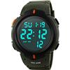 TONSHEN Uomo Orologi Sportivo Militare 50M Impermeabile LED Digitale Elettronico 12h / 24h Tempo Calendario Day Date Allarme Controluce Outdoor Orologio da Polso da Uomini Cronometro Verde