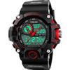 TONSHEN Sportivo Digitale Orologi da Uomini Outdoor LED Elettronico Militare 50M Impermeabile 12h/24h Tempo Dual Time Cronometro Controluce Quarzo Calendario Date Day Orologio da Polso da Uomo (Rosso)