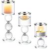 ERWEY Portacandele a Colonna in Cristallo, Set di 3 Portacandele in Cristallo, Candelabri Centrotavola per Tavolo da Pranzo Matrimonio Porta Candele Decorazione Natalizia, Argento