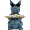 QIANLING Statua Bulldog Francese Blu Vassoio In Acciaio Inossidabile, Caramella Chiave Vassoio Portaoggetti Salvadanaio Camera Da Letto Decorazione Tavolo D'ingresso