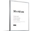 JUNOMI® Cornice portafoto 30 x 40 cm, alluminio argento lucido elegante - profilo slim, vetro acrilico antiurto, appendiatura orizzontale e verticale