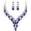 Clearine Matrimonio Sposa Jewellery Set Goccia Strass Cluster Statement Collana Orecchini Pendenti Bigiotteria per Donne Navy Blu Argento-Fondo