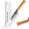 FUJUNI Coltello Cucina Professionale, Coltello Damasco 20Cm - 67 Strati VG10 Acciaio al Carbonio Alto- Coltello da Chef con Manico in Legno d'Ulivo