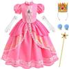 Snyemio Costume Principessa Peach per Bambina Vestito Rosa Super