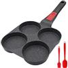 Bobikuke Padella Pancake con Maniglia Rimovibile, Padella per Uova 4 Fori Antiaderente in Alluminio per Colazione Frittata, Induzione Compatibile - Nero