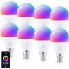 ANTELA Lampadina Alexa E14 4.5W, Smart Bulb LED G45 WiFi Lampadine RGB Bianco freddo Luce bianca calda, Controllo APP, Controllo vocale, Compatibile con Alexa, Google Home, 8Pezzi