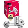 AquaSu 'aquaSu® 797887 - Rubinetto per vasca da bagno Basic 863 con deviatore, tipo 1/2, uscita doccia inferiore, fissaggio a parete, connettori a S, cartuccia in ceramica, nucleo in ottone, cromato