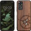 kwmobile Custodia Compatibile con Xiaomi Redmi Note 11 / Note 11S Cover - Back Case in Legno con Bumper in Silicone TPU - Bussola Vintage Madreperla marrone scuro
