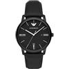 Emporio Armani Orologio per uomo, movimento cronografo, orologio in acciaio inossidabile con cassa da 42 mm e cinturino in pelle o acciaio, Nero (Black)