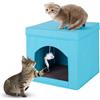 Powerking Cuccia Pieghevole per Gatti o Gattini, Cubo per Felini, 33 x 33 x 33 cm, Colore: Blu