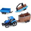 Burago Bburago Trattore agricolo New Holland pressofuso con 3 rimorchi, replica giocattolo da collezione