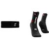 Compressport Free Belt PRO, Cintura da Trail Running Unisex-Adult, Nero, M/L & Pro Racing Socks V3.0 Trail, Calze a compressione per uomo, Nero/Rosso, T3 / 42-44 EU