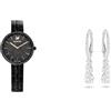 Swarovski Cosmopolitan Orologio, con CristalliSwarovski e Bracciale di Metallo, Finitura in Nero, Meccanismo al Quarzo, Nero & Orecchini Attract Trilogy, Bianco, Placcato rodio