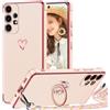 TVVTPU Cover per Samsung Galaxy A33 5G con Cordino e Anello Supporto, Custodia Sottile Morbido Silicone TPU Antiurto Dorata Placcatura Protettiva Case con Regolabile Collana Tracolla, Rosa