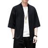 Ambcol Cardigan da uomo giapponese kimono allentato cotone lino manica 3/4 aperto davanti casual estate camicia giacche, 02- Verde militare, M