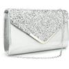 Milky Way Pochette da donna con paillettes borsa da sera con cinturino a catena staccabile eleganti borse a tracolla glitterate da sposa e ballo da sera, Argento, Taglia unica