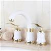 VFfotO Rubinetto per lavabo da bagno a 3 fori con doppia maniglia per acqua calda e fredda, bianco e oro (bianco)
