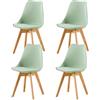 EGGREE Set di 4 Sedie Sala da Pranzo Sedie da Cucina con Gambe in Legno Sedie Ufficio Imbottita in Pelle PU Moderne Design, Gelato Verde