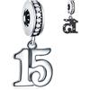 GLOWDAS 15 ° compleanno Dangle Charms si adatta Pandora Bday Bracciale Collana, 925 Sterling Silver 15 Anniversary Pendant Beads con CZ Birthstones, Numero 15 anni Regali per il ragazzo/ragazza/figlio