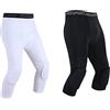 WISREMT Pantaloni a Compressione Uomo Ragazzi con Ginocchiere 3/4 Capri Sport Tights Basket Athletic Base Layer Leggings da Allenamento