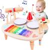 LZDMY Strumenti Musicali Bambini Tamburo Bambino 1 2 3 4 5 Anni Batteria, 10 in 1 Xilofono Giocattolo Musicale Legno, Giochi Montessori Bambini, Regalo Bambina per Compleanno,Natale,Pasqua