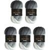 Wollbiene 5 gomitoli di lana Batik da 100 g, 500 g, con gradiente, multicolore (5000 nero, grigio, bianco)